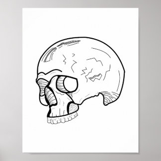 Schwarze Skull Line Art Gezeichnet Poster