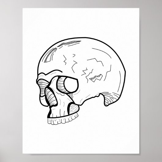 Schwarze Skull Line Art Gezeichnet Poster (Vorne)