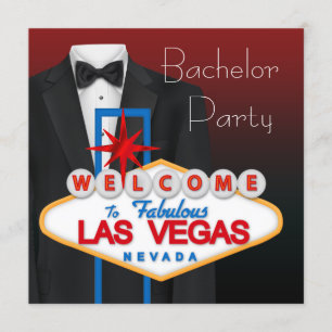 Schwarze Smoking Las Vegas Junggesellenabschied Einladung