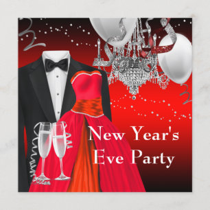 Schwarze Smoking-Rote-Kleid-Party Einladung
