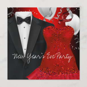 Schwarze Smoking-Rote Kleid-Party-Einladungsvorlag Einladung