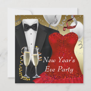 Schwarze Smoking-Rote Kleid-Party-Einladungsvorlag Einladung