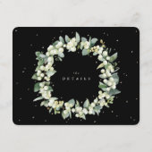 Schwarze Snowberry+Eukalyptus Bouquet Hochzeitdeta Begleitkarte (Rückseite)