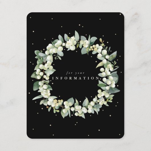 Schwarze Snowberry+Eukalyptus Ewedding Details Begleitkarte (Rückseite)