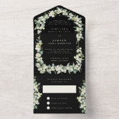 Schwarze Snowberry+Eukalyptus Hochzeitsempfang nur All In One Einladung (Innen Boden)