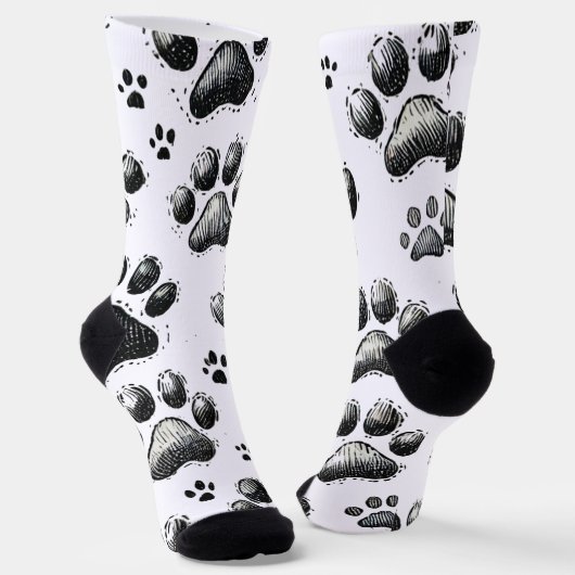 Schwarze Socken mit Katzenpaw-Druckmuster (Gewinkelt)