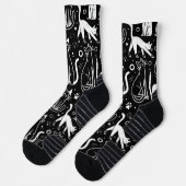 Schwarze Socken mit weißem Katzenmuster Chic (Links)