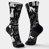 Schwarze Socken mit weißem Katzenmuster Chic (Gewinkelt)