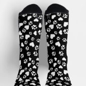 Schwarze Socken mit weißem Paw-Druck & Herz-Muster (Oben)