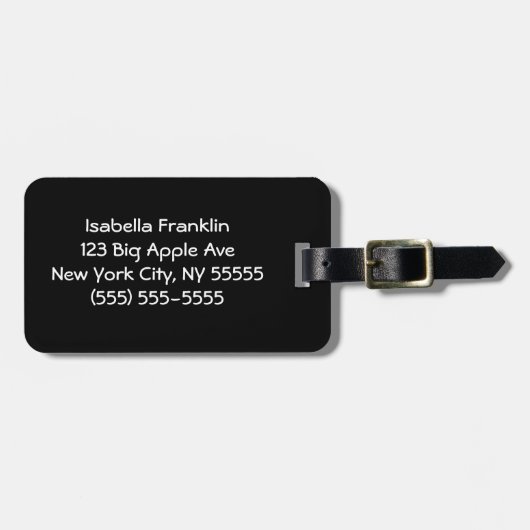 Schwarze Solid Color Niedlich Minimalistisch Gepäckanhänger (Vorderseite horizontal)