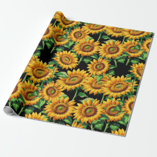 Schwarze Sonnenblumen Blumencotattage Muster Geschenkpapier