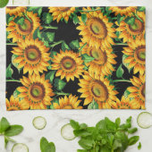 Schwarze Sonnenblumen Blumencotattage Muster Geschirrtuch (Gefaltet)