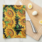 Schwarze Sonnenblumen Blumencotattage Muster Geschirrtuch (Viertel Falte)