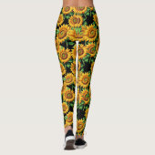 Schwarze Sonnenblumen Blumencotattage Muster Leggings (Rückseite)