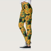 Schwarze Sonnenblumen Blumencotattage Muster Leggings (Links)