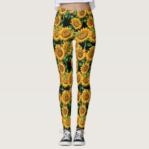 Schwarze Sonnenblumen Blumencotattage Muster Leggings