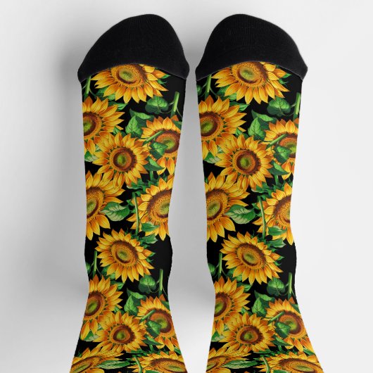 Schwarze Sonnenblumen Blumencotattage Muster Socken (Oben)