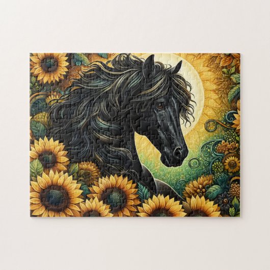 Schwarze Sonnenblumen des Pferdes Puzzle (Horizontal)