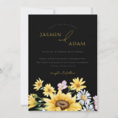 Schwarze Sonnenblumen Monogram Blumenhochzeit Einladung (Vorderseite)