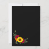 Schwarze Sonnenblumen Rose Hochzeitsempfang Einladung (Rückseite)