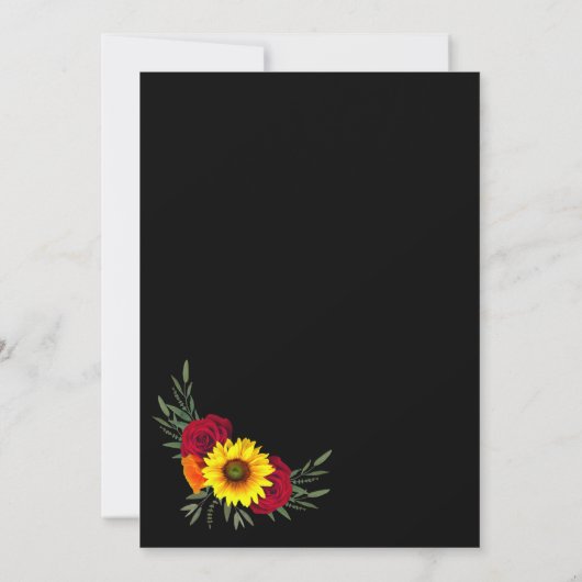 Schwarze Sonnenblumen Rose Hochzeitsempfang Einladung (Rückseite)