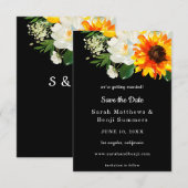 Schwarze Sonnenblumen und Weiße Blüte Save the Dat Date (Vorne/Hinten)