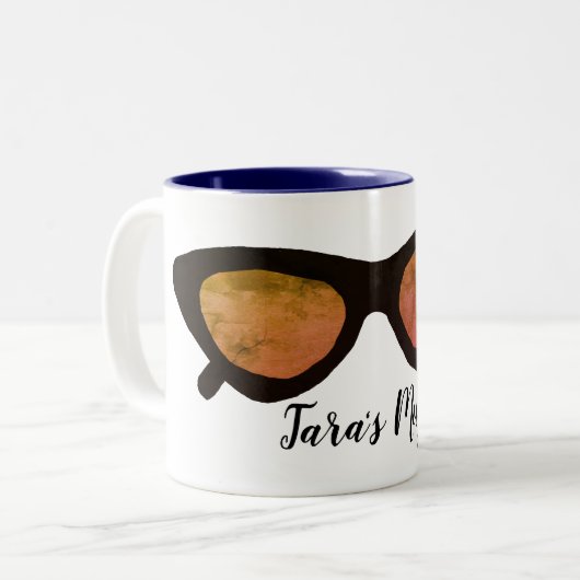 Schwarze Sonnenbrille Personalisiert Zweifarbige Tasse (Vorderseite Links)