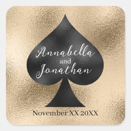 Schwarze Spade auf Gold Quadratischer Aufkleber (Vorderseite)
