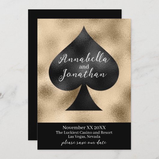 Schwarze Spade auf Gold Save The Date (Vorne/Hinten)