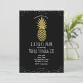 Schwarze Sparkle-Gold Ananas-Party Einladungen (Stehend Vorderseite)