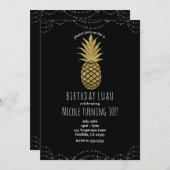 Schwarze Sparkle-Gold Ananas-Party Einladungen (Vorne/Hinten)