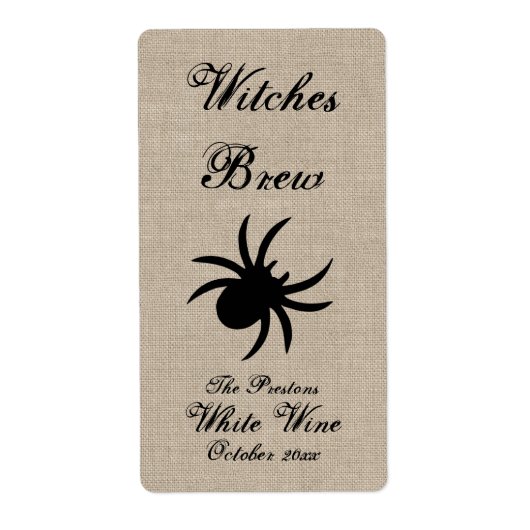 Schwarze Spinne auf Jute-Weinetikett (Vorne)