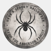 Schwarze Spinne Happy Halloween personalisierter N Runder Aufkleber (Vorderseite)