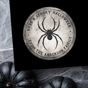 Schwarze Spinne Happy Halloween personalisierter N Runder Aufkleber