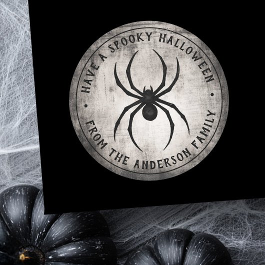 Schwarze Spinne Happy Halloween personalisierter N Runder Aufkleber