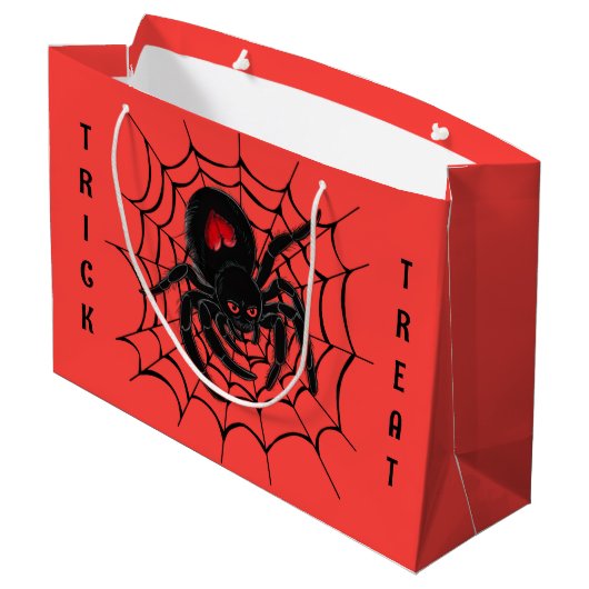 Schwarze Spinne im Web Große Geschenktüte (Rückseite Schrägansicht)