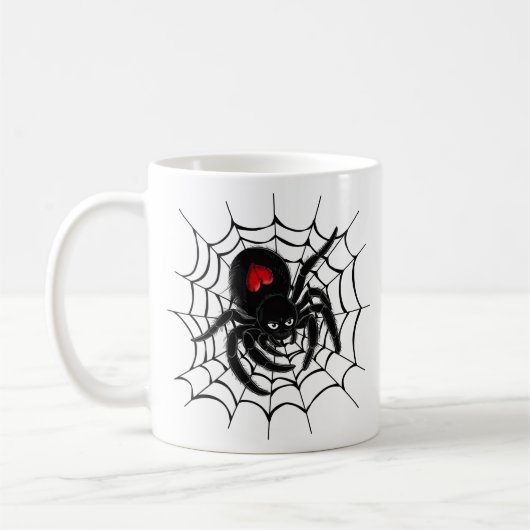 Schwarze Spinne im Web Kaffeetasse (Links)