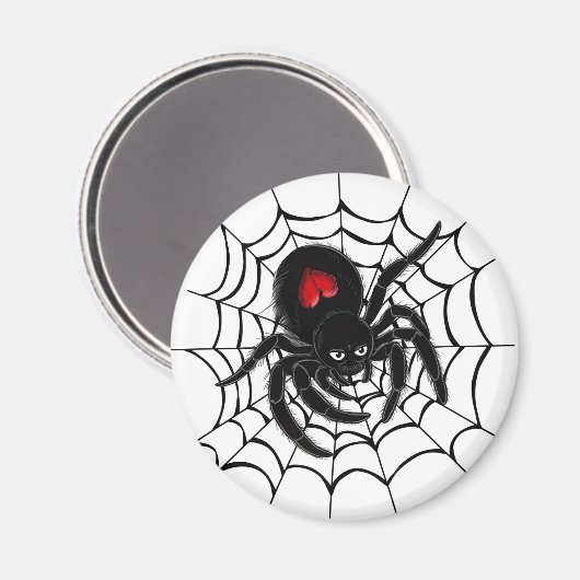 Schwarze Spinne im Web Magnet (Vorderseite/Rückseite)