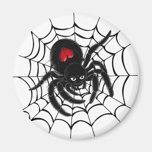 Schwarze Spinne im Web Magnet (Vorne)