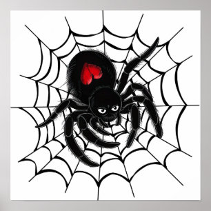 Schwarze Spinne im Web Poster