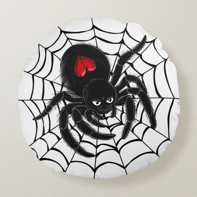 Schwarze Spinne im Web Rund-Throw Kissen (Vorderseite)