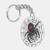 Schwarze Spinne im Web Schlüsselanhänger (Vorderseite links)