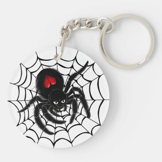 Schwarze Spinne im Web Schlüsselanhänger (Rückseite)