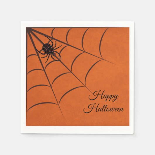 Schwarze Spinne, Orange Halloween Paper Napkin Serviette (Vorderseite)