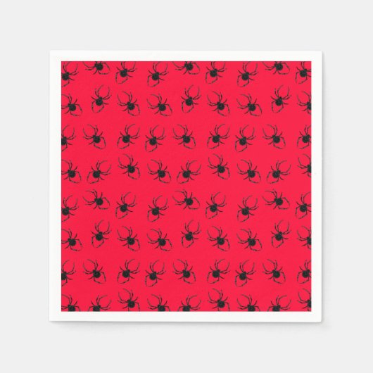 Schwarze Spinnen auf Rot Serviette (Vorderseite)