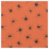 Schwarze Spinnen, Gemustert auf Orange Halloween Stoff (Nahaufnahme)
