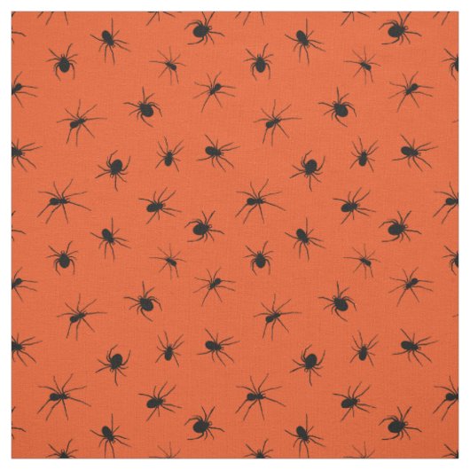 Schwarze Spinnen, Gemustert auf Orange Halloween Stoff (Muster)