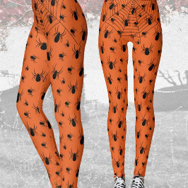 Schwarze Spinnen Spinnennetz Halloween Kostümorang Leggings