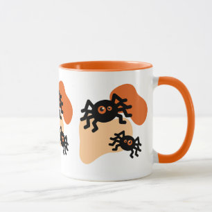 Schwarze Spinnen und orangefarbene Blütengestelle Tasse