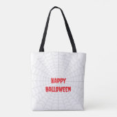Schwarze Spinnennetz Happy Halloween Tasche (Rückseite)